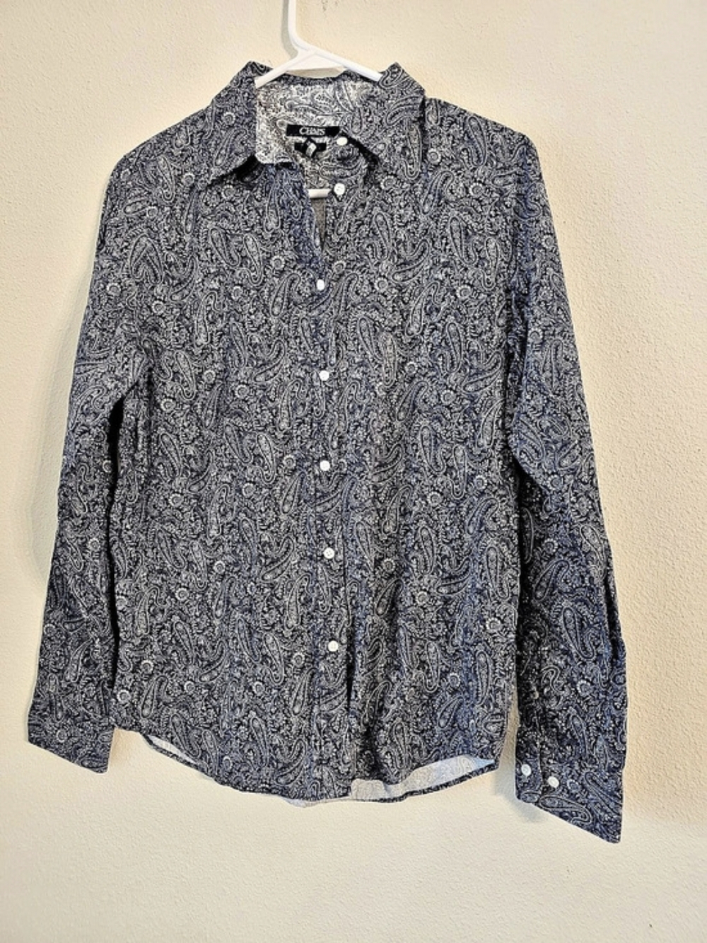Chaps Paisley Cotton Shirt in Blue & White Size Medium